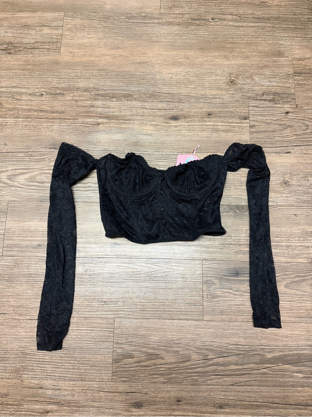 Sugar Thrillz Black Lace Off-Shoulder Long Sleeve Crop Top